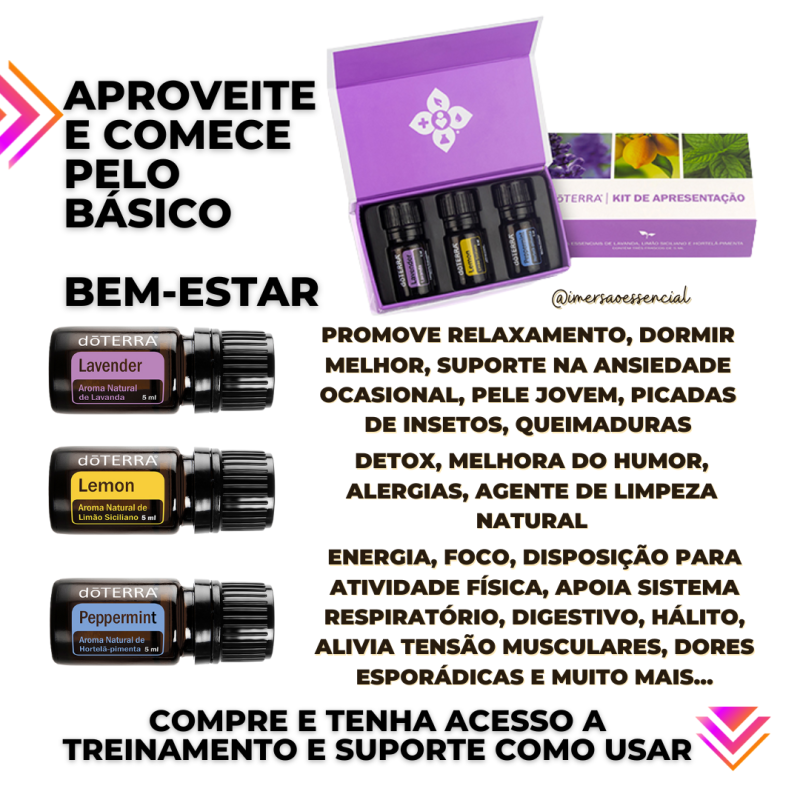 Kit de Apresentação doterra lavanda, hortela e limao